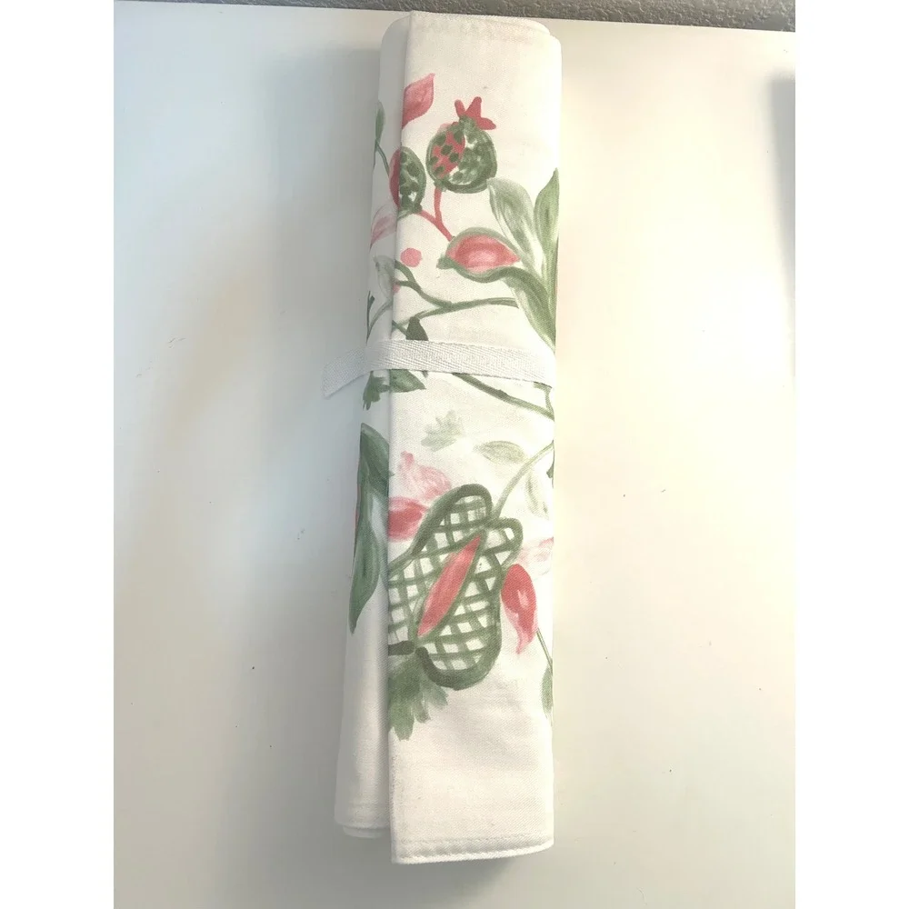 Williams Sonoma Pink Green Painted Vine Floral Table Runner 16x108 New!